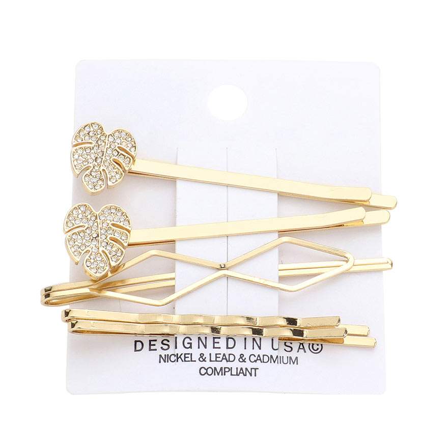 5PCS Stone Embellished Tropical Leaf Bobby Pin Hair Clips - Madeline Love - Flyclothing LLC