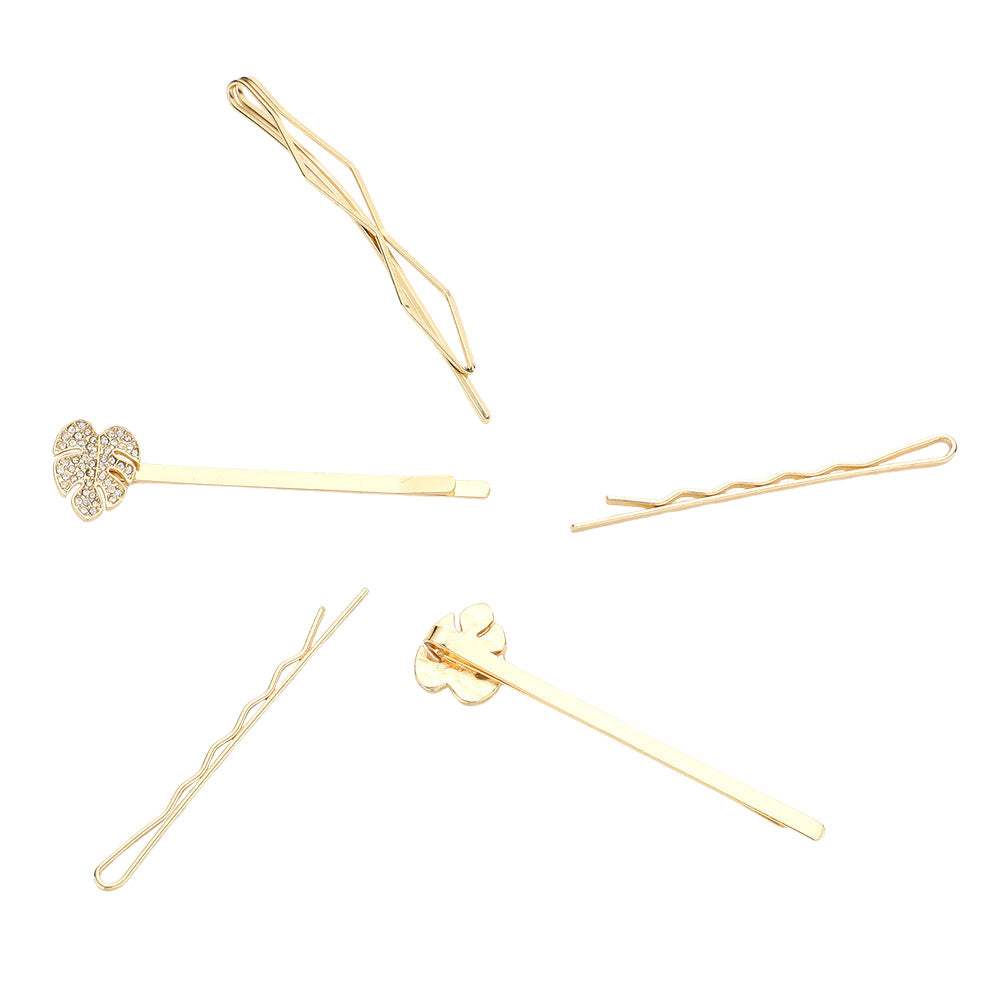 5PCS Stone Embellished Tropical Leaf Bobby Pin Hair Clips - Madeline Love - Flyclothing LLC