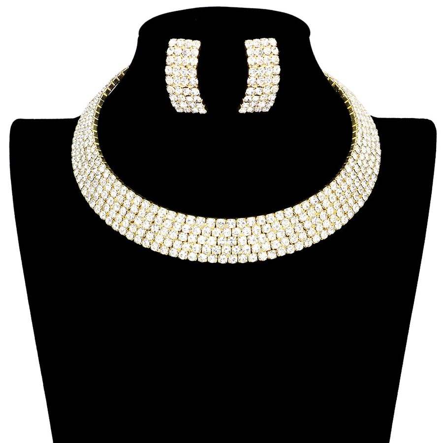 5Rows Crystal Rhinestone Choker Cuff Necklace - Madeline Love - Flyclothing LLC
