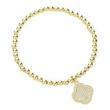 CZ Stone Paved Quatrefoil Charm Stainless Steel Ball Stretch Bracelet - Madeline Love - Flyclothing LLC