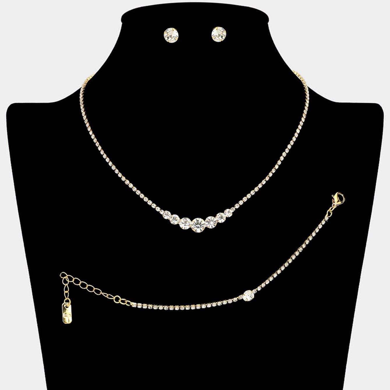 Classic Round Stone Link Rhinestone Paved Necklace - Madeline Love - Flyclothing LLC