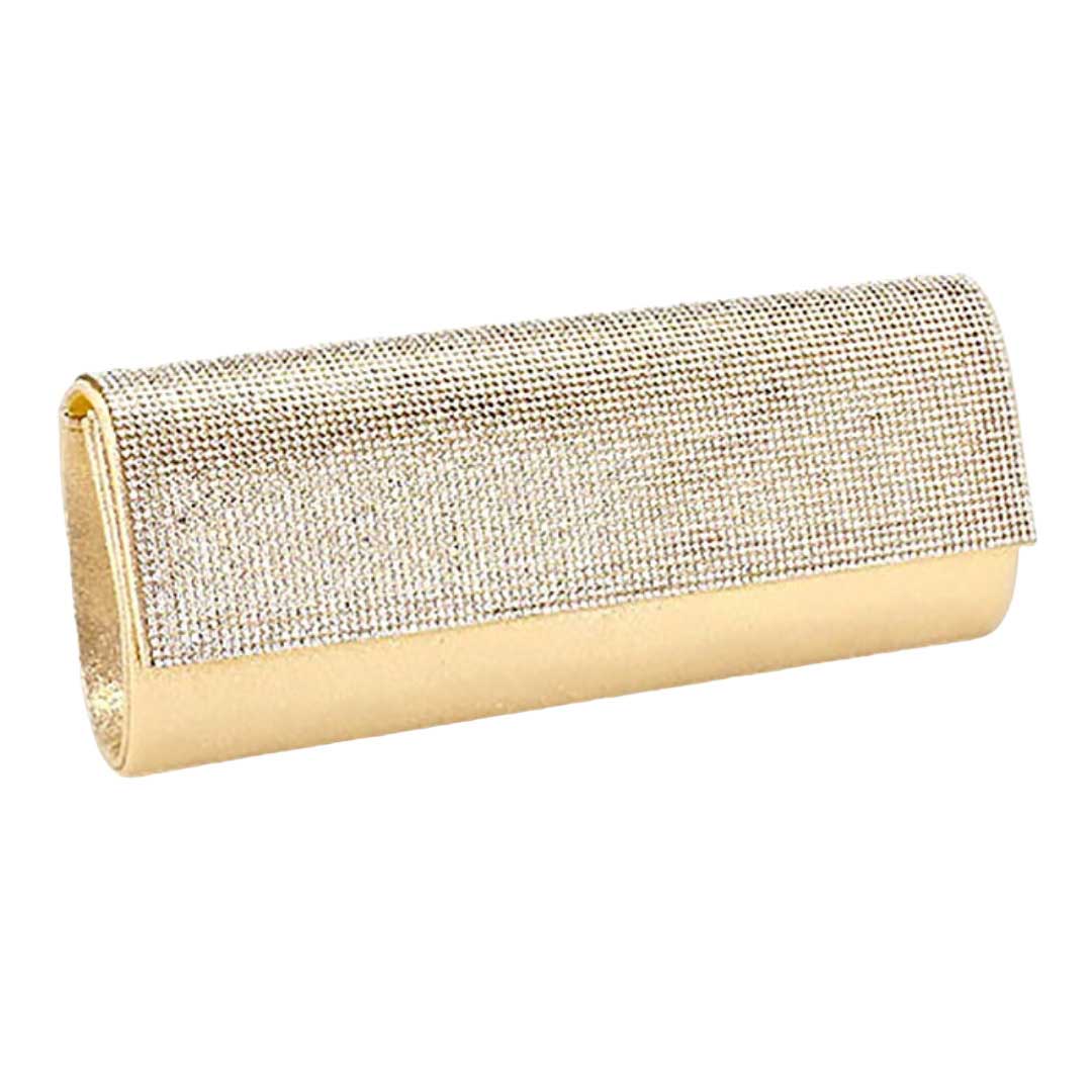 Crystal Cover Shimmery Evening Clutch Bag Metal Chain Strap - Madeline Love - Flyclothing LLC