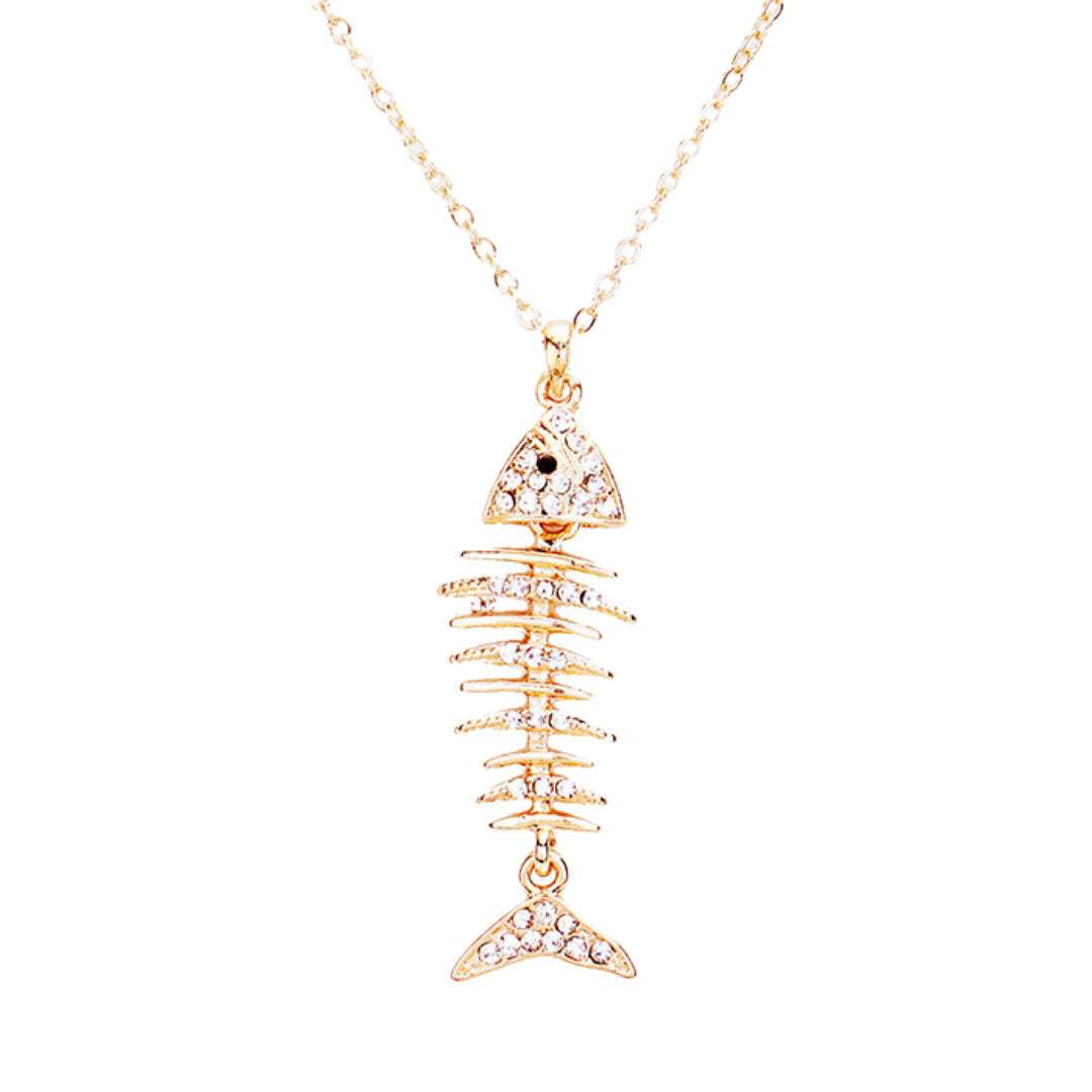 Crystal Pave Fishbone Pendant Necklace - Madeline Love - Flyclothing LLC