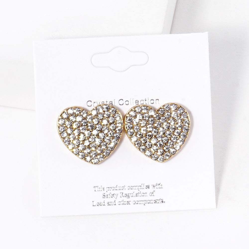 Crystal Stone Paved Heart Stud Earrings - Madeline Love - Flyclothing LLC