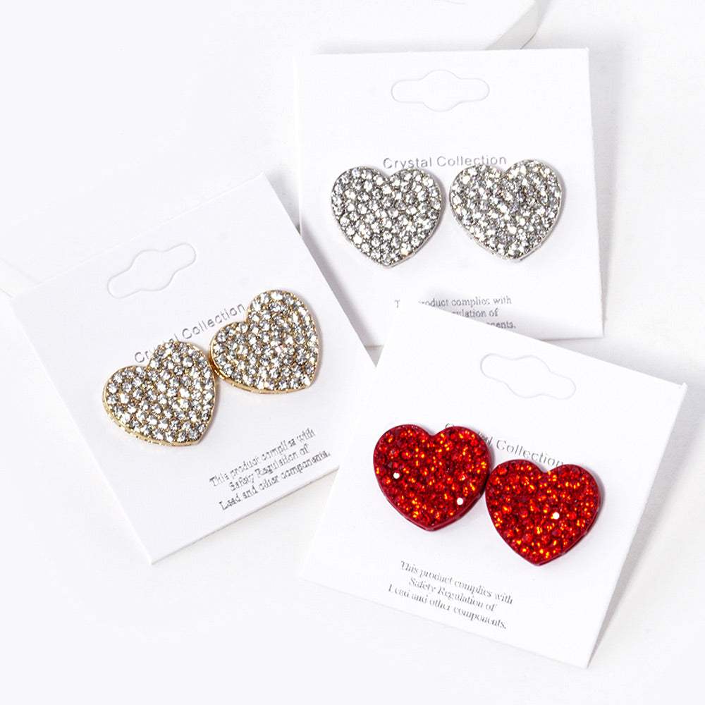Crystal Stone Paved Heart Stud Earrings - Madeline Love - Flyclothing LLC