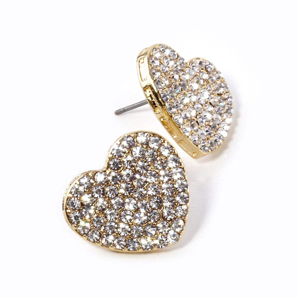 Crystal Stone Paved Heart Stud Earrings - Madeline Love - Flyclothing LLC