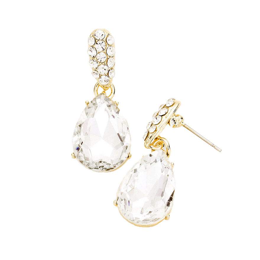 Crystal Teardrop Rhinestone Pave Evening Earrings - Madeline Love - Flyclothing LLC