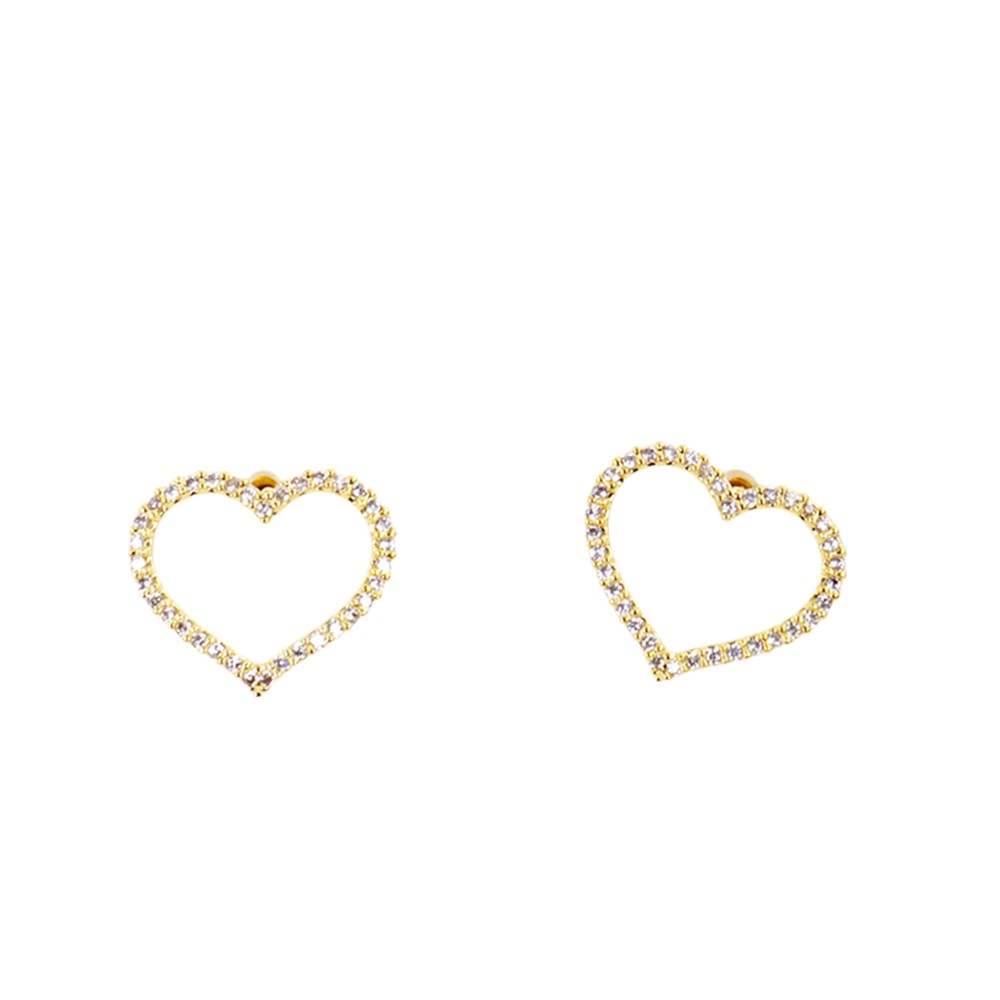 Gold Dipped CZ Stone Paved Open Heart Stud Earrings - Madeline Love - Flyclothing LLC