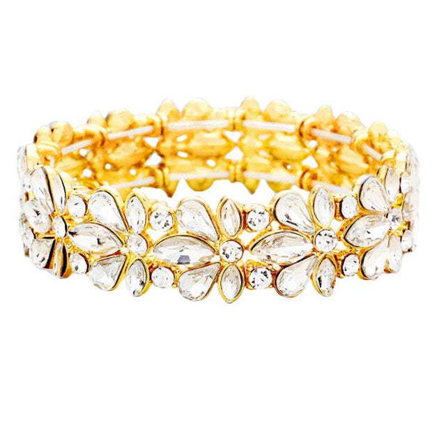 Floral Crystal Stretch Evening Bracelet - Madeline Love - Flyclothing LLC