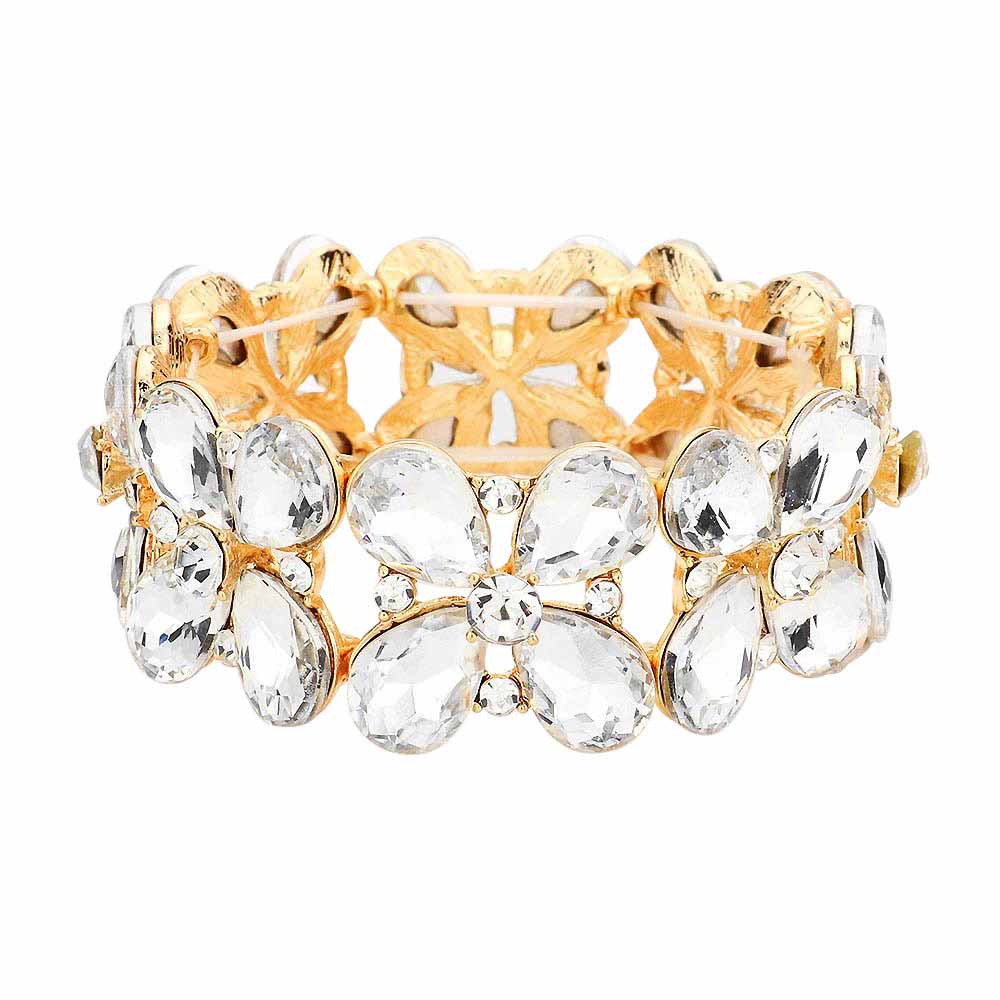 Floral Teardrop Glass Crystal Stretch Evening Bracelet - Madeline Love - Flyclothing LLC