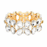 Floral Teardrop Glass Crystal Stretch Evening Bracelet - Madeline Love - Flyclothing LLC