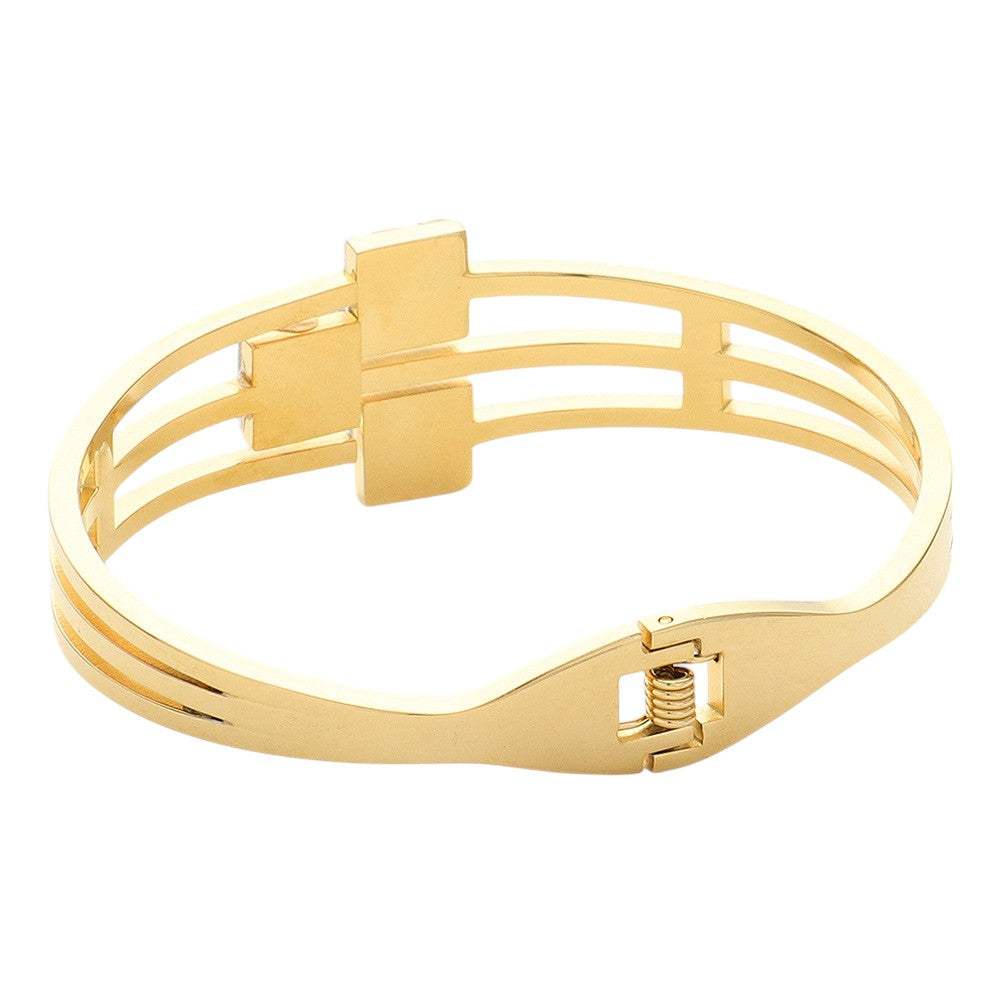 Stainless Steel Triple Square Stone Pointed Hinged Bangle Bracelet - Madeline Love - Flyclothing LLC