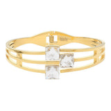Stainless Steel Triple Square Stone Pointed Hinged Bangle Bracelet - Madeline Love - Flyclothing LLC