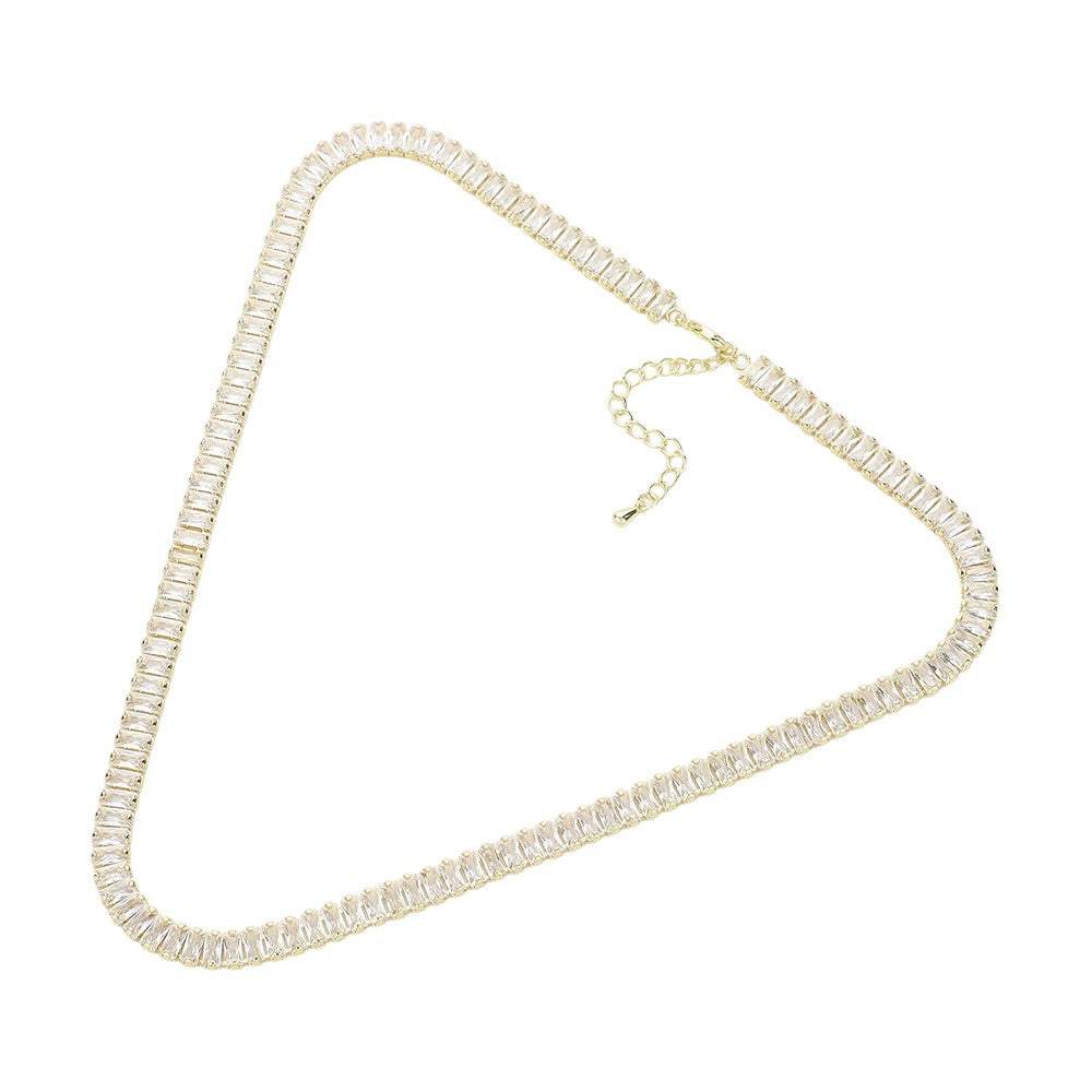 Stainless Steel Emerald Cut CZ Stone Tennis Chain Necklace - Madeline Love - Flyclothing LLC