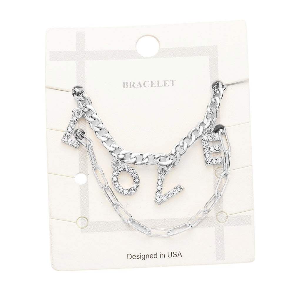 2PCS - LOVE Rhinestone Embellished Metal Chain Bracelets - Madeline Love - Flyclothing LLC