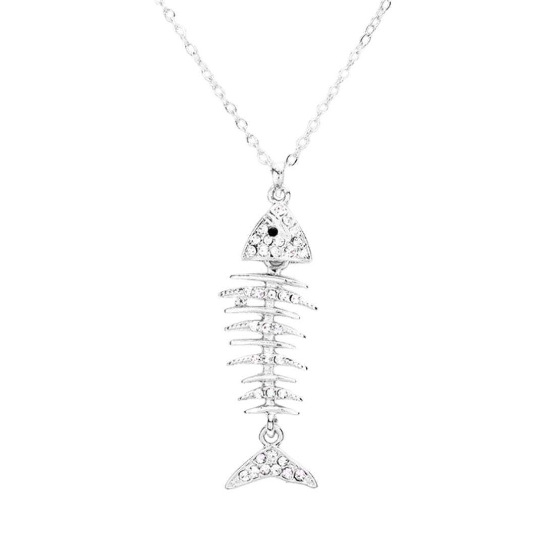 Crystal Pave Fishbone Pendant Necklace - Madeline Love - Flyclothing LLC