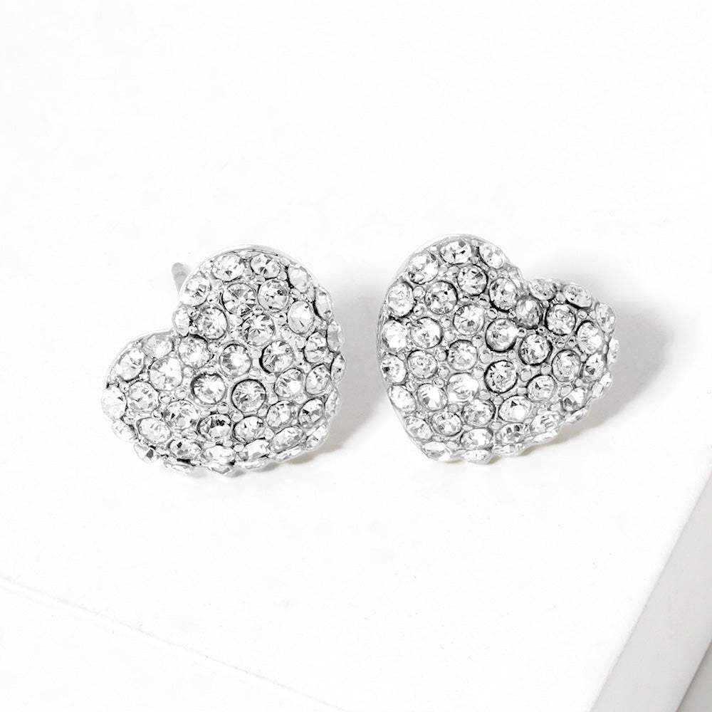 Crystal Pave Heart Stud Earrings - Madeline Love - Flyclothing LLC