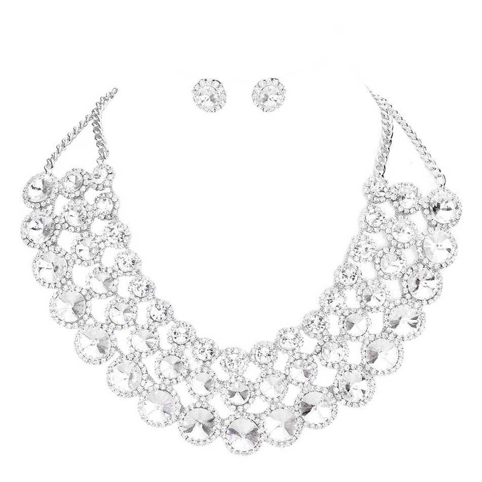 Crystal Pave Trim Round Evening Necklace Earring Set - Madeline Love - Flyclothing LLC