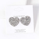 Crystal Stone Paved Heart Stud Earrings - Madeline Love - Flyclothing LLC