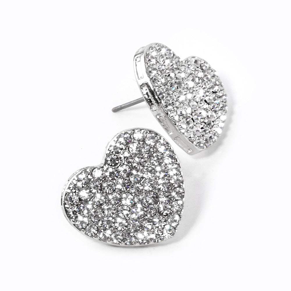 Crystal Stone Paved Heart Stud Earrings - Madeline Love - Flyclothing LLC