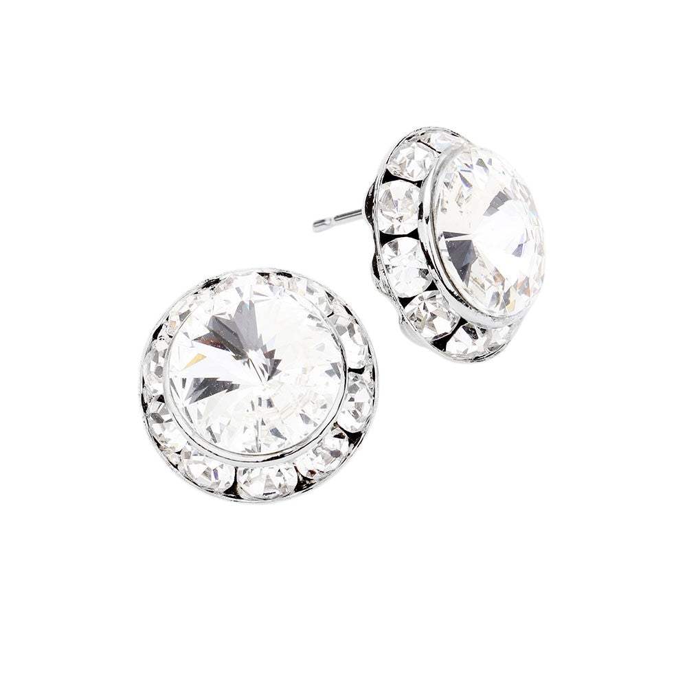 Rivoli Cut Genuine Crystal Round Stud Earrings - Madeline Love - Flyclothing LLC