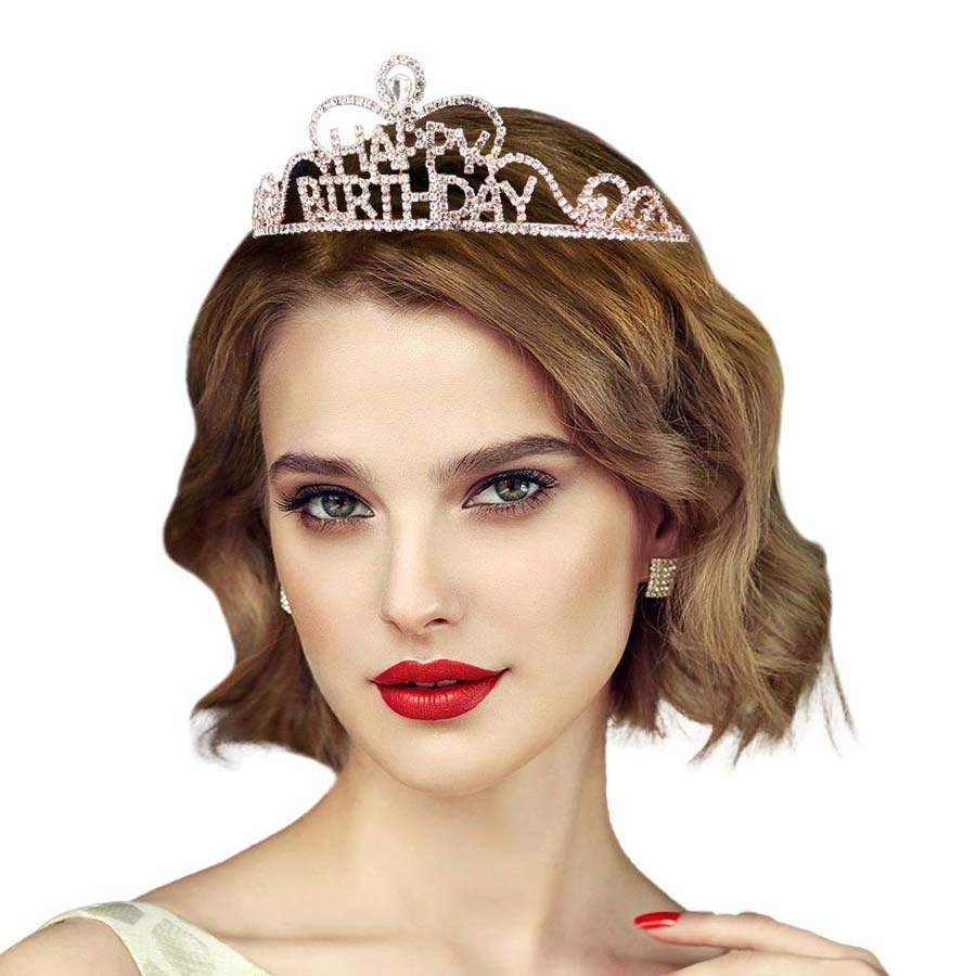 Teardrop Crystal Rhinestone Happy Birthday Tiara - Madeline Love - Flyclothing LLC