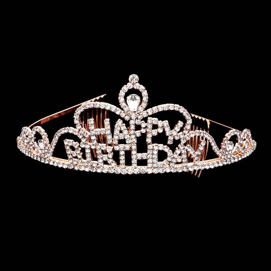 Teardrop Crystal Rhinestone Happy Birthday Tiara - Madeline Love - Flyclothing LLC
