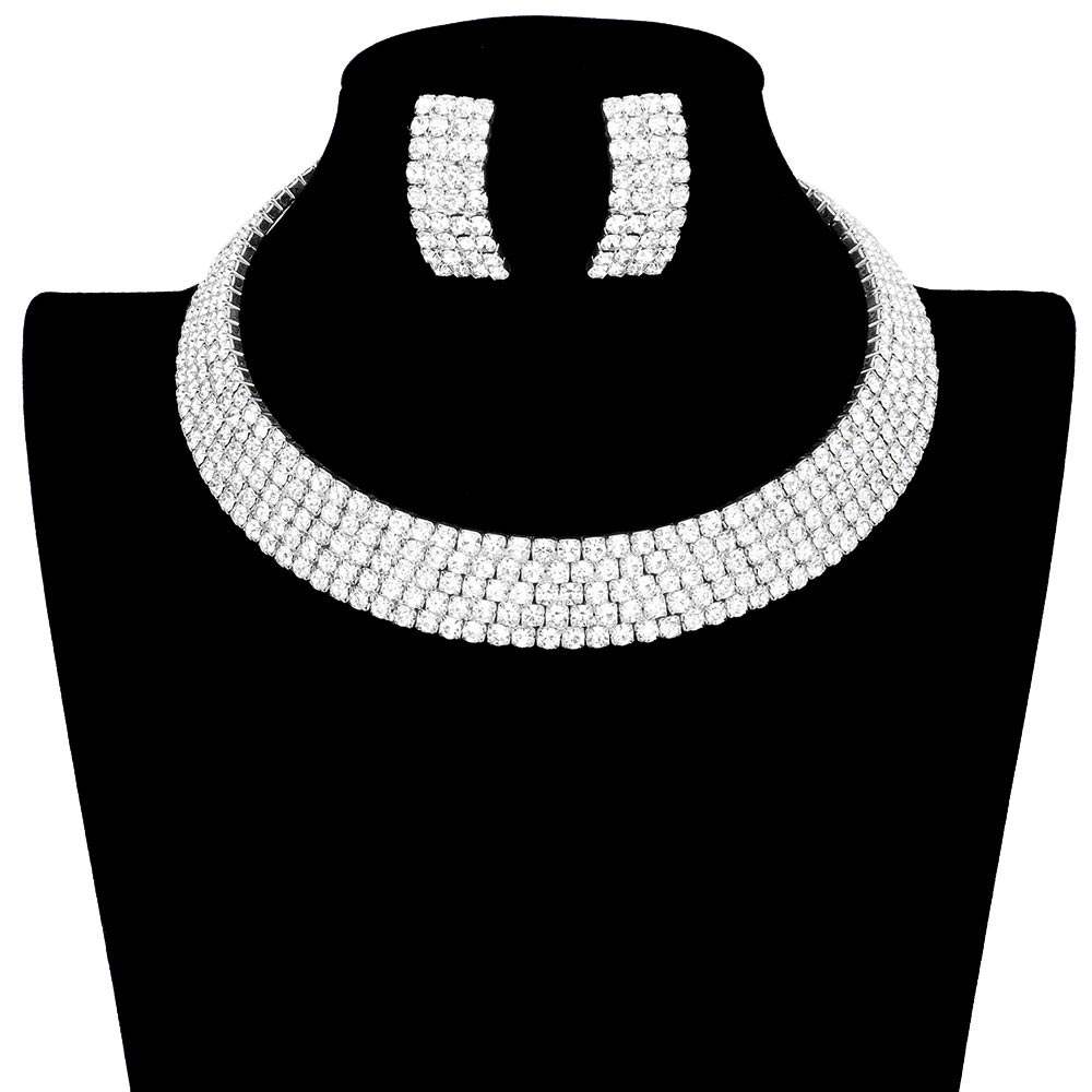 5Rows Crystal Rhinestone Choker Cuff Necklace - Madeline Love - Flyclothing LLC
