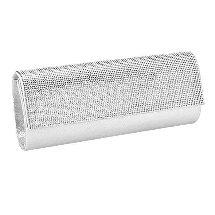 Crystal Cover Shimmery Evening Clutch Bag Metal Chain Strap - Madeline Love - Flyclothing LLC