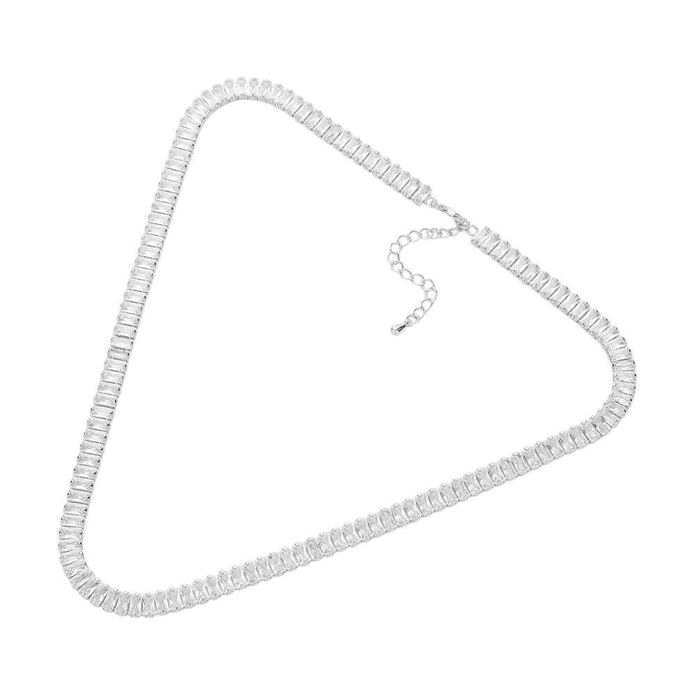 Stainless Steel Emerald Cut CZ Stone Tennis Chain Necklace - Madeline Love - Flyclothing LLC