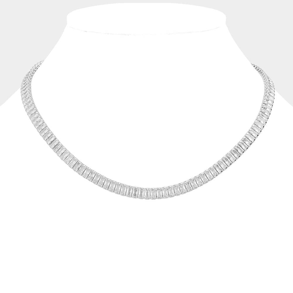 Stainless Steel Emerald Cut CZ Stone Tennis Chain Necklace - Madeline Love - Flyclothing LLC
