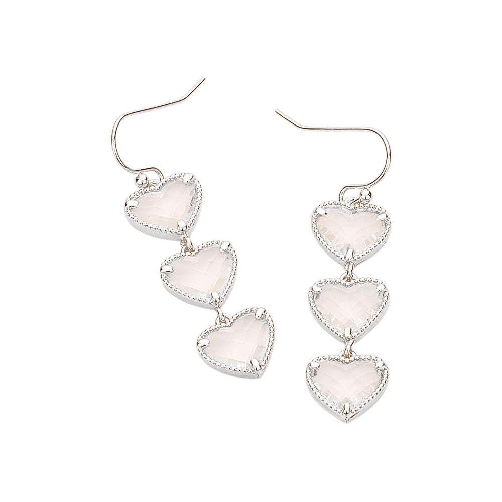 Triple Heart Stone Cluster Link Dropdown Dangle Earrings - Madeline Love - Flyclothing LLC