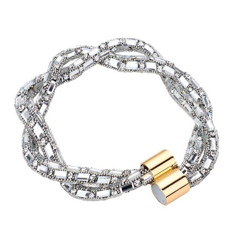 Stone Embellished Twisted Magnetic Bracelet - Madeline Love - Flyclothing LLC