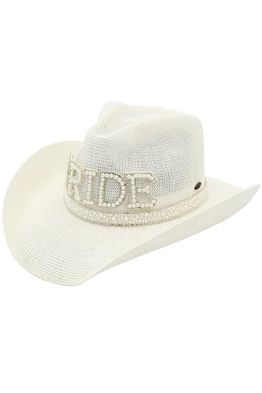 C.C Women's Bride Pearl & Rhinestone Trim Cowboy Hat - Madeline Love - Flyclothing LLC