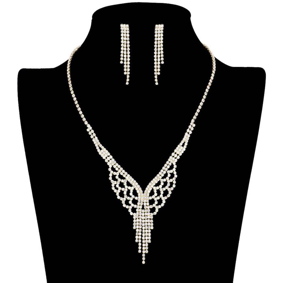 Shimmery Rhinestone Pave Necklace Earring Set - Madeline Love - Flyclothing LLC