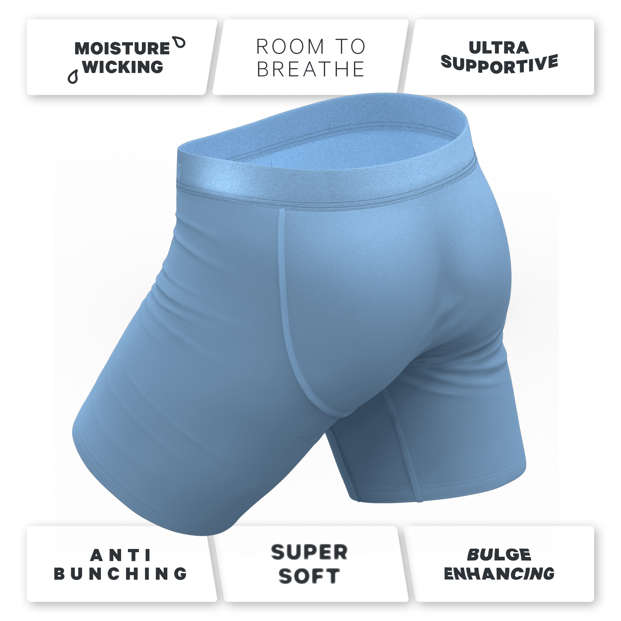 The Clear Skies | Light Blue Tonal Long Leg Ball Hammock® Pouch Underwear With Fly - Shinesty