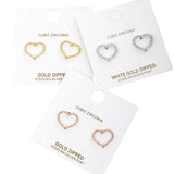Gold Dipped CZ Stone Paved Open Heart Stud Earrings - Madeline Love - Flyclothing LLC