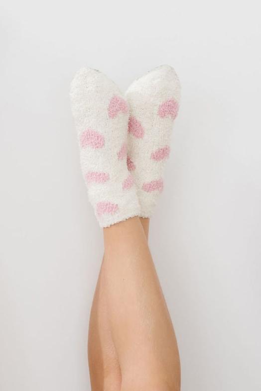 Coconut/Light Pink Heart Cozy Socks - Mila & Rose ® - Flyclothing LLC