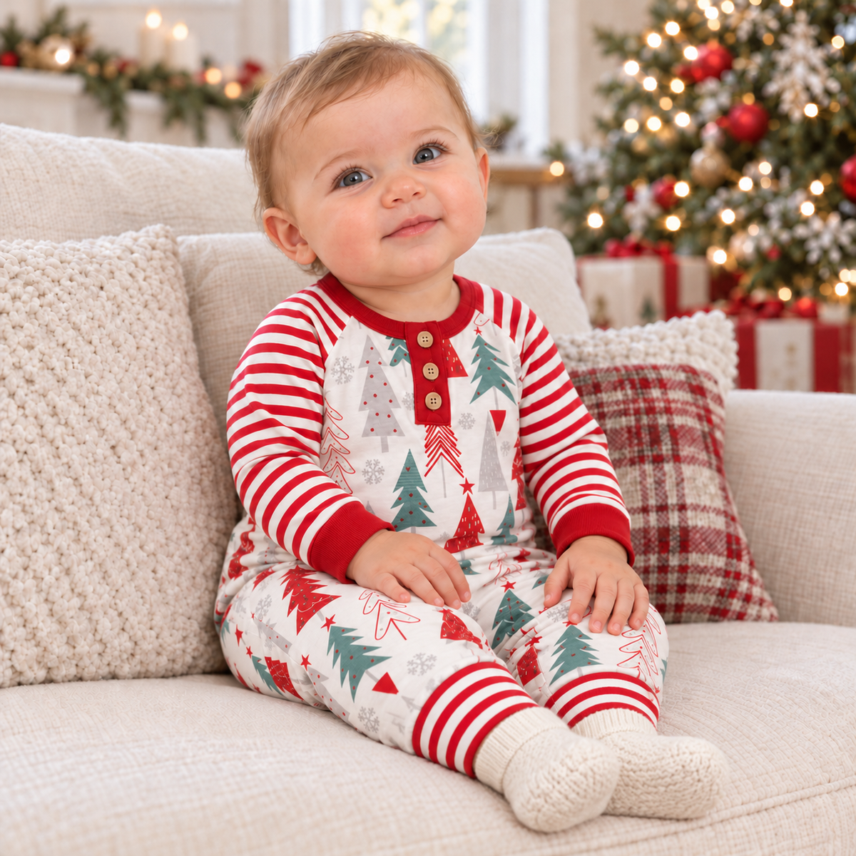 Christmas Tree Baby Romper – Soft Cotton Holiday Outfit - Tesa Babe - Flyclothing LLC