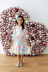 Conversation Hearts 3/4 Sleeve Ruffle Twirl Dress - Mila & Rose ® - Flyclothing LLC