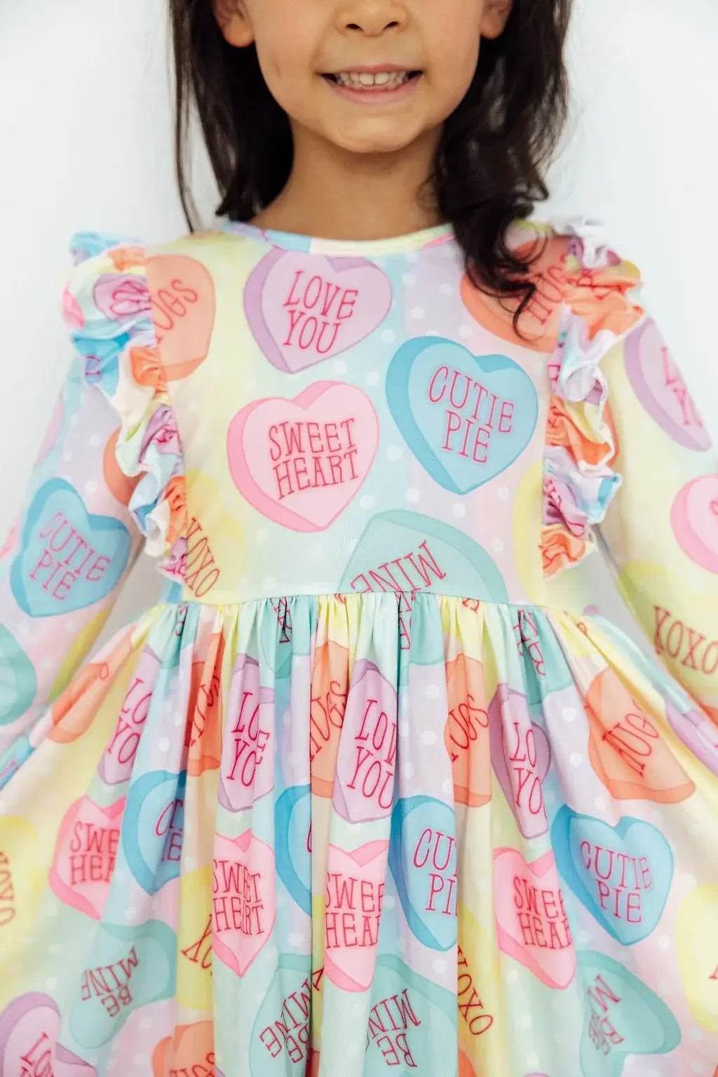 Conversation Hearts 3/4 Sleeve Ruffle Twirl Dress - Mila & Rose ® - Flyclothing LLC