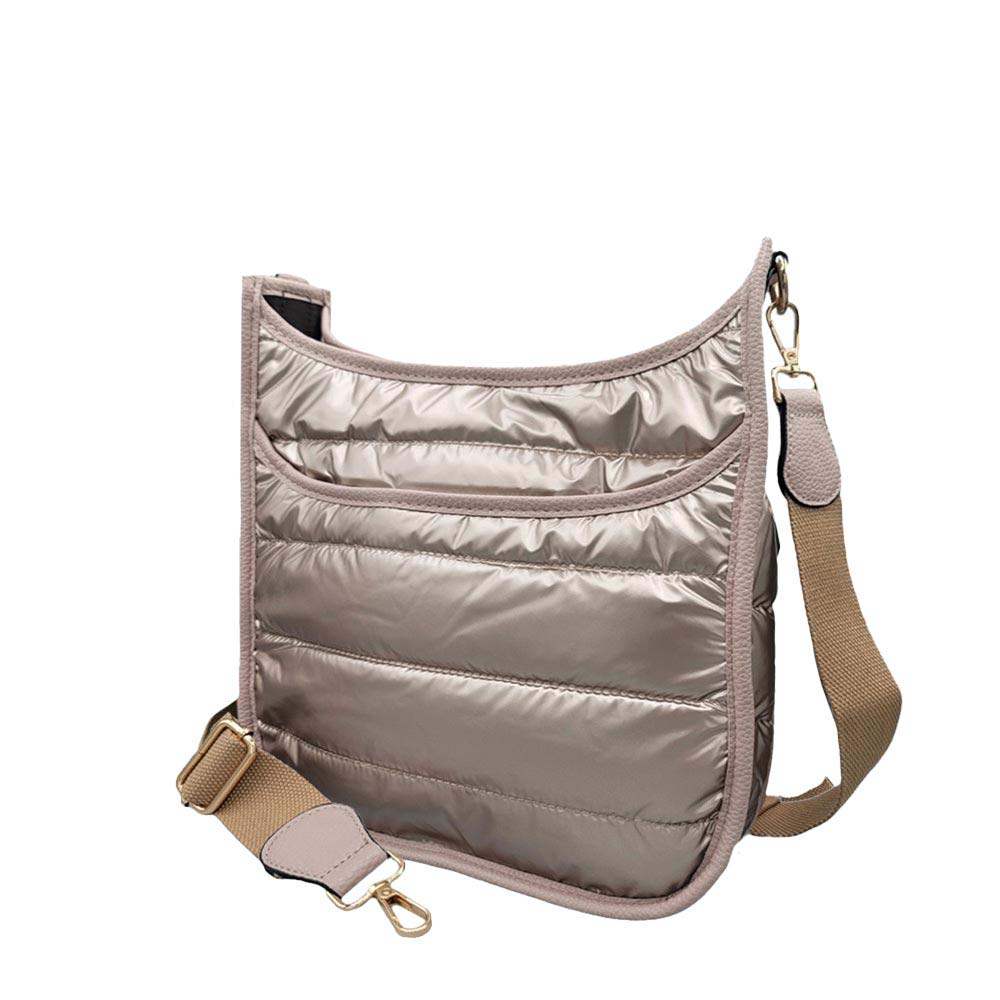 Solid Quilted Shiny Puffer Crossbody Bag - Madeline Love - Flyclothing LLC