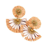 Stone Embellished Floral Raffia Link Dangle Earrings - Madeline Love - Flyclothing LLC