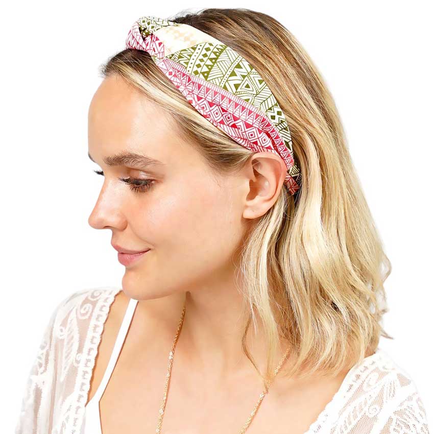 Aztec Patterned Burnout Knot Headband - Madeline Love - Flyclothing LLC