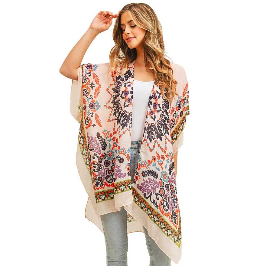 Bohemian Print Cover Up Kimono Poncho - Madeline Love - Flyclothing LLC