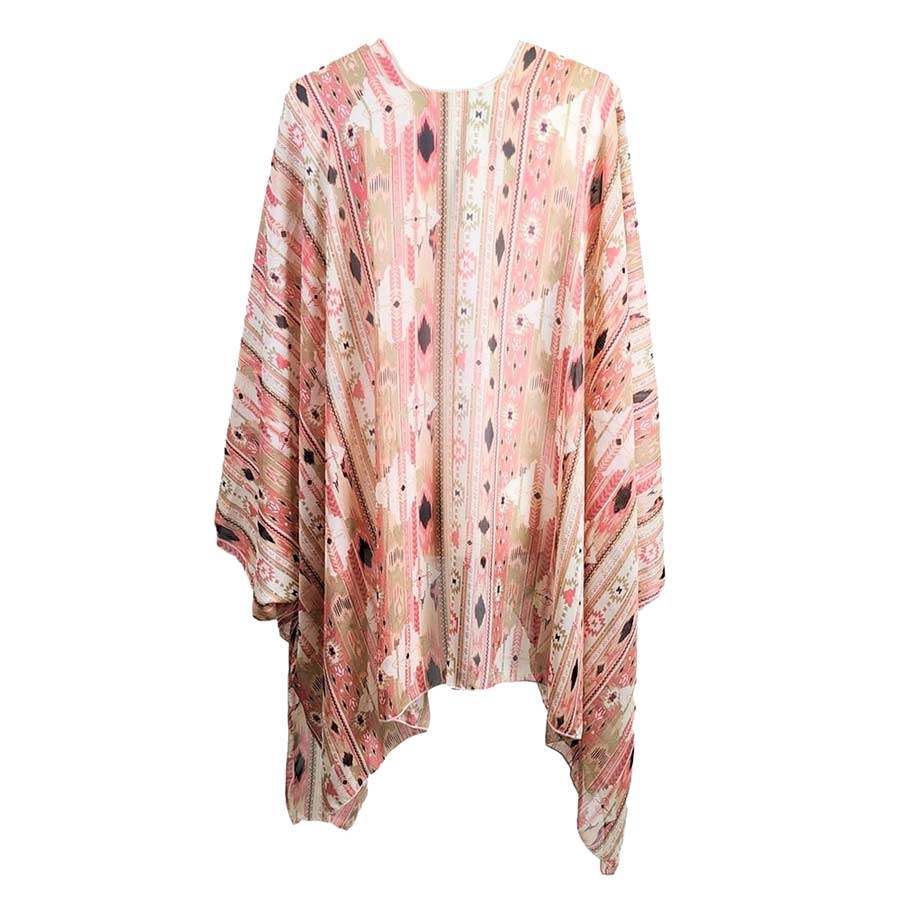 Boho Patterned Sheer Cover Up Kimono Poncho - Madeline Love - Flyclothing LLC