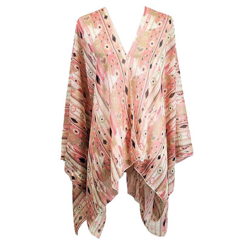 Boho Patterned Sheer Cover Up Kimono Poncho - Madeline Love - Flyclothing LLC