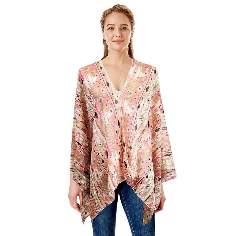 Boho Patterned Sheer Cover Up Kimono Poncho - Madeline Love - Flyclothing LLC