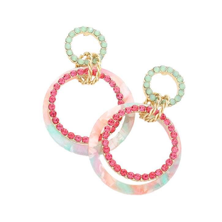 Celluloid Acetate Rhinestone Embellished Open Circle Link Dangle Earrings - Madeline Love - Flyclothing LLC