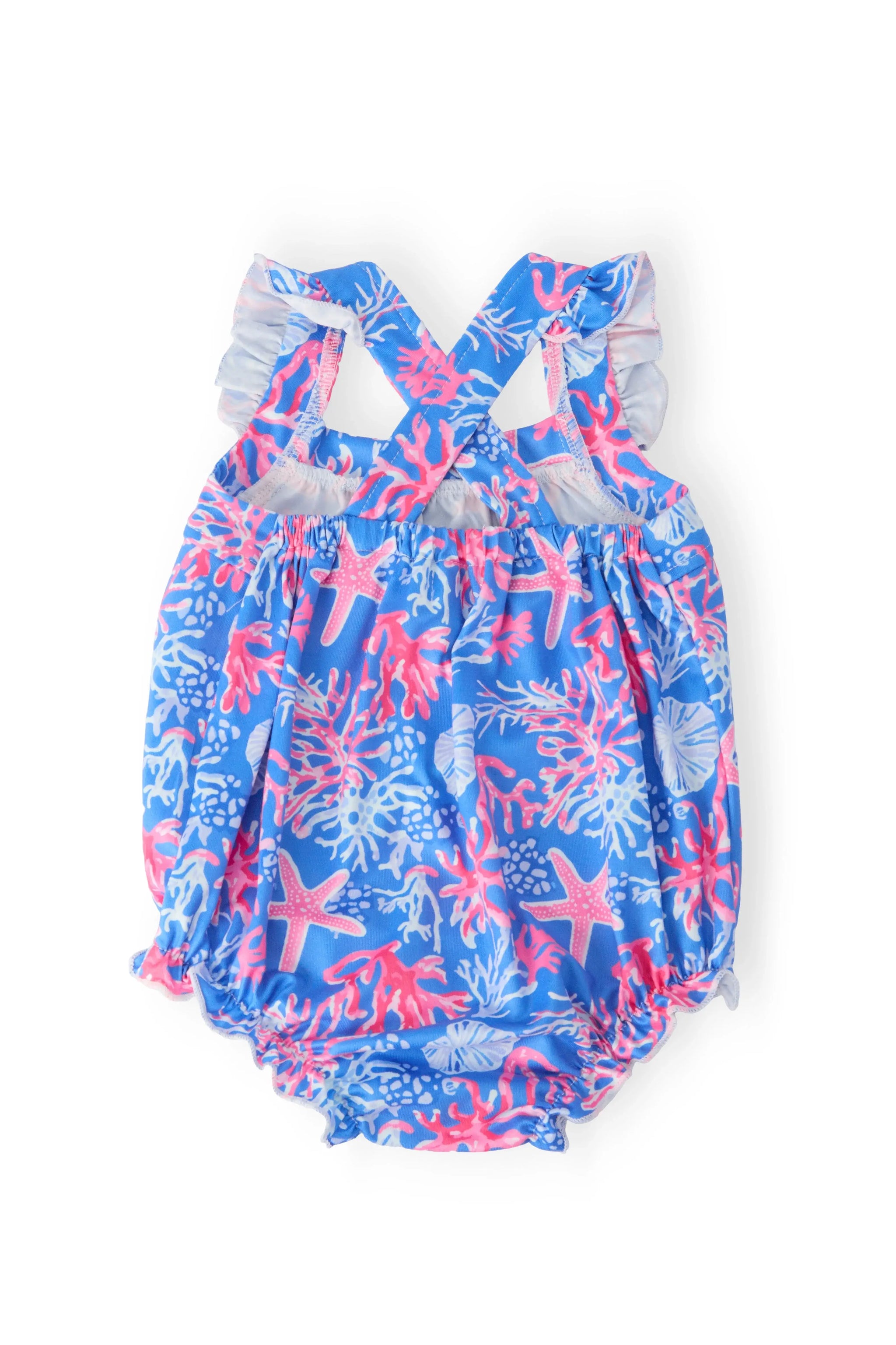 Coral Cove Ruffle Cross Back Romper - Mila & Rose ® - Flyclothing LLC